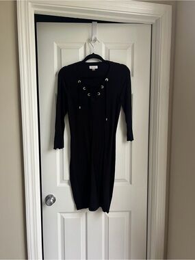 Calvin Klein Black Lace-Up Long Sleeve Knit Dress